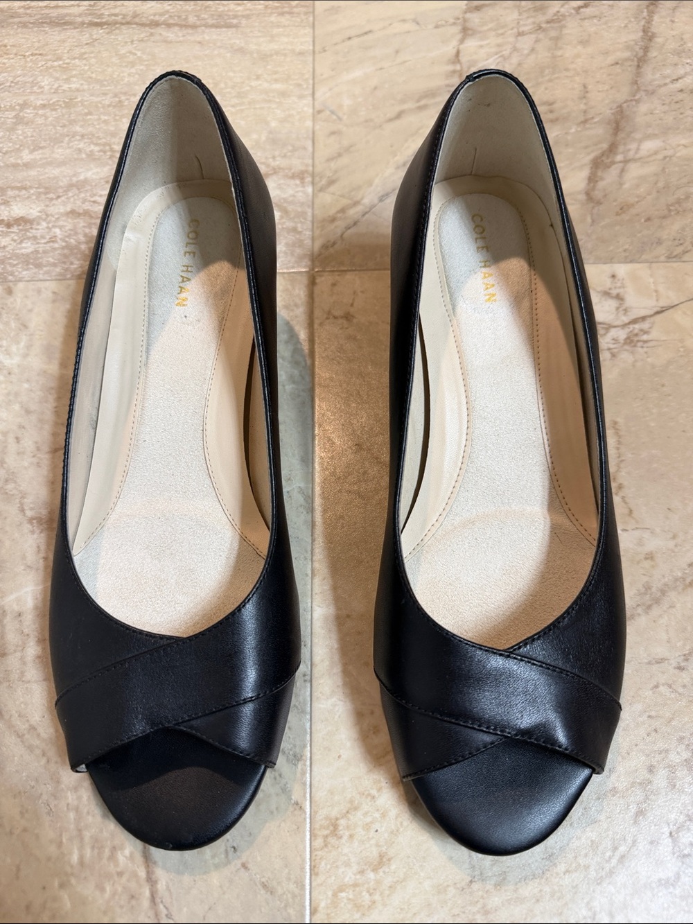 Cole Haan Black Leather Peep-Toe Heels